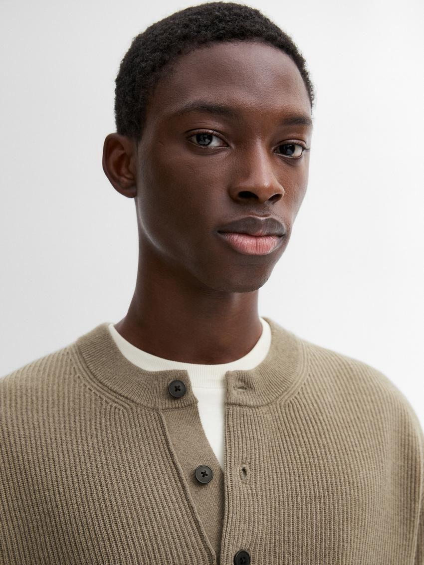 Massimo Dutti Wool Blend Knit Men Sweater Khaki | US-SH4359016