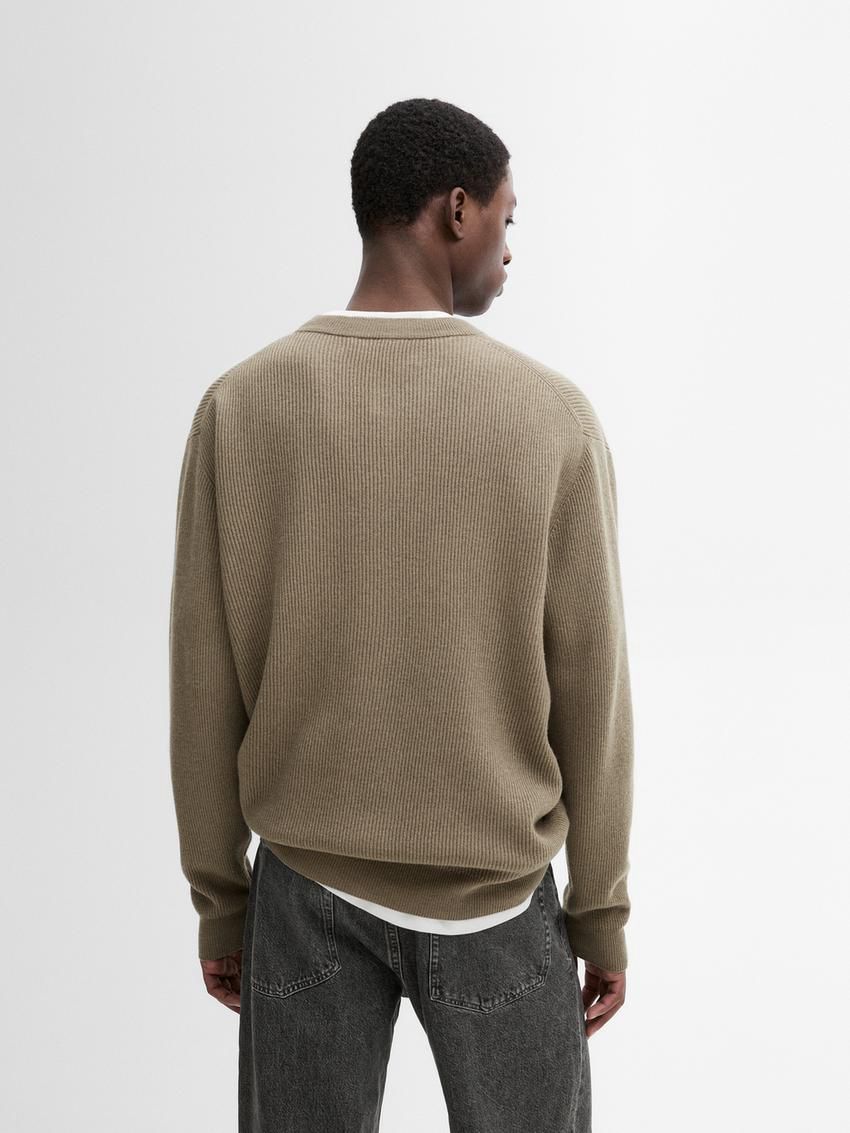 Massimo Dutti Wool Blend Knit Men Sweater Khaki | US-SH4359016