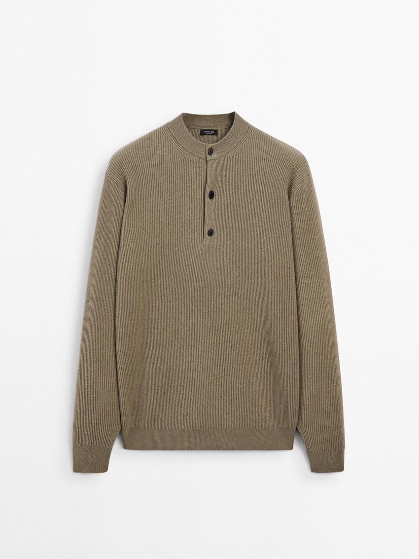 Massimo Dutti Wool Blend Knit Men Sweater Khaki | US-SH4359016