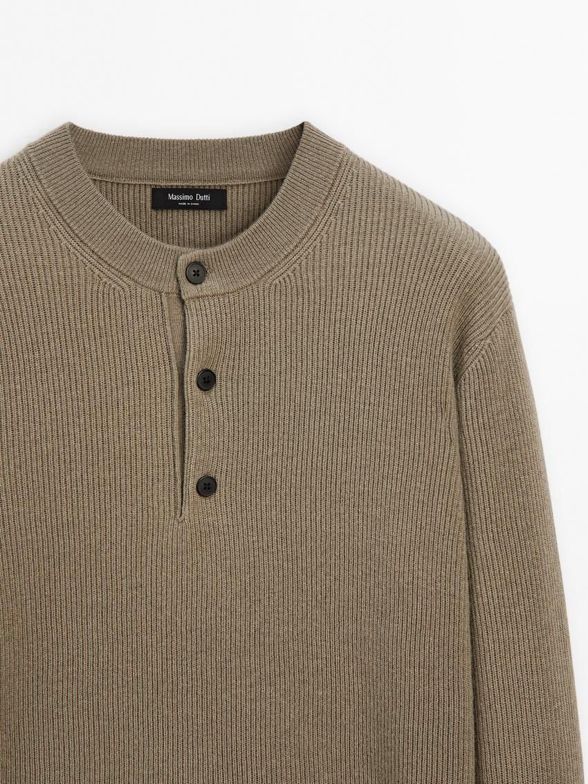 Massimo Dutti Wool Blend Knit Men Sweater Khaki | US-SH4359016