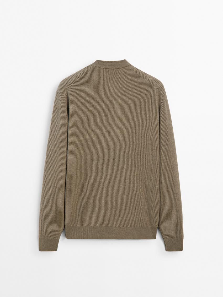 Massimo Dutti Wool Blend Knit Men Sweater Khaki | US-SH4359016