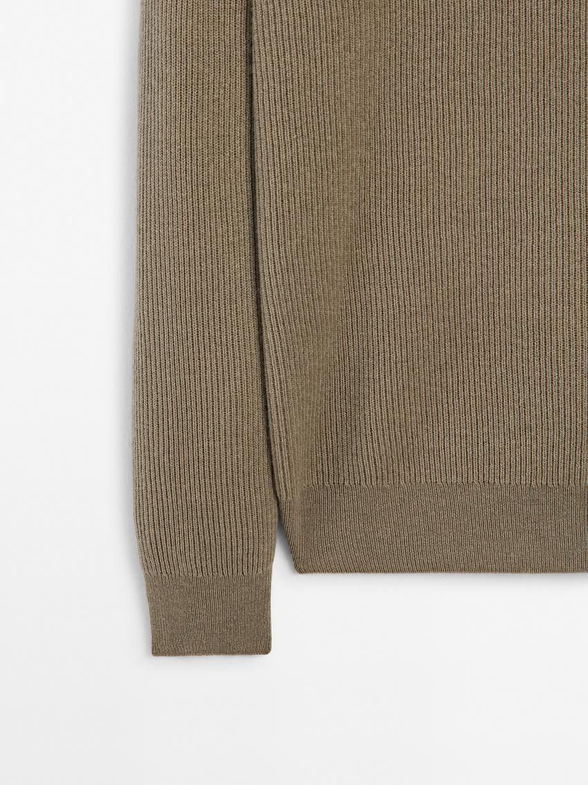 Massimo Dutti Wool Blend Knit Men Sweater Khaki | US-SH4359016