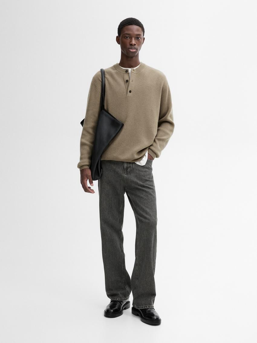 Massimo Dutti Wool Blend Knit Men Sweater Khaki | US-SH4359016