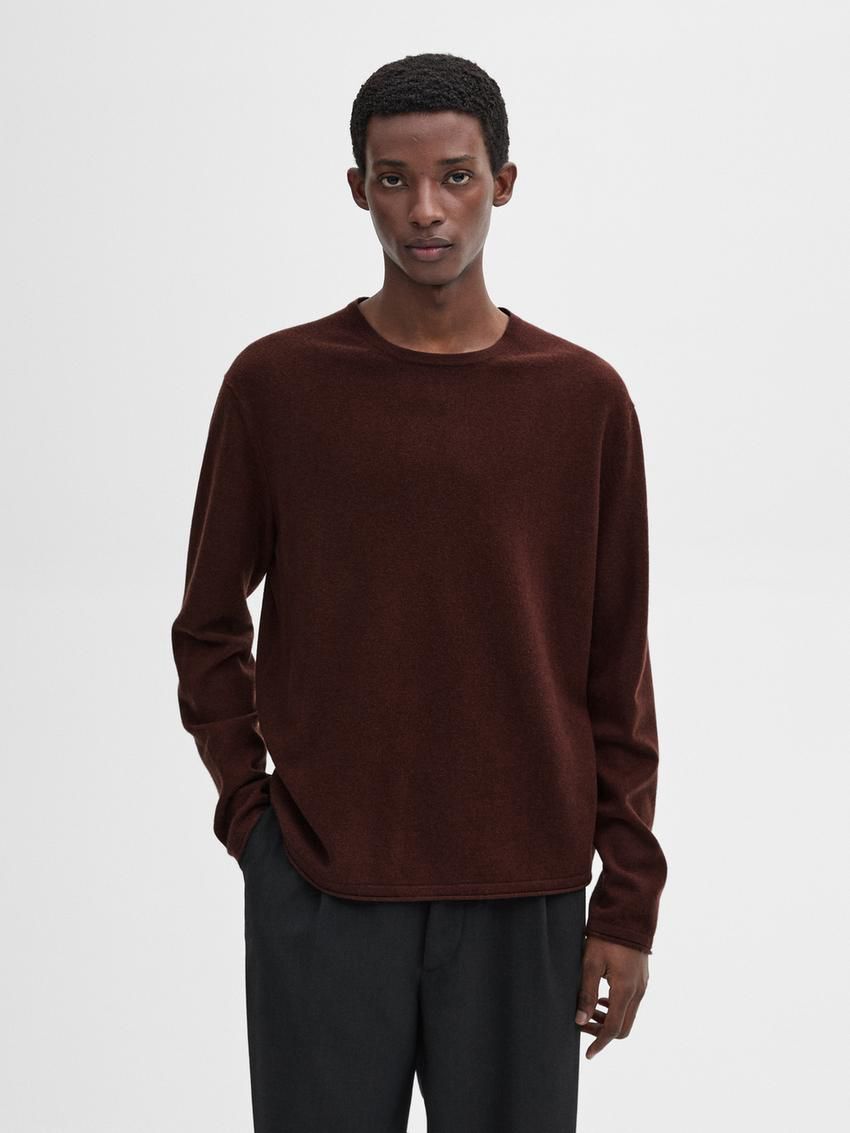 Massimo Dutti Wool Blend Knit Men Sweater Red Brown | US-AM3917048