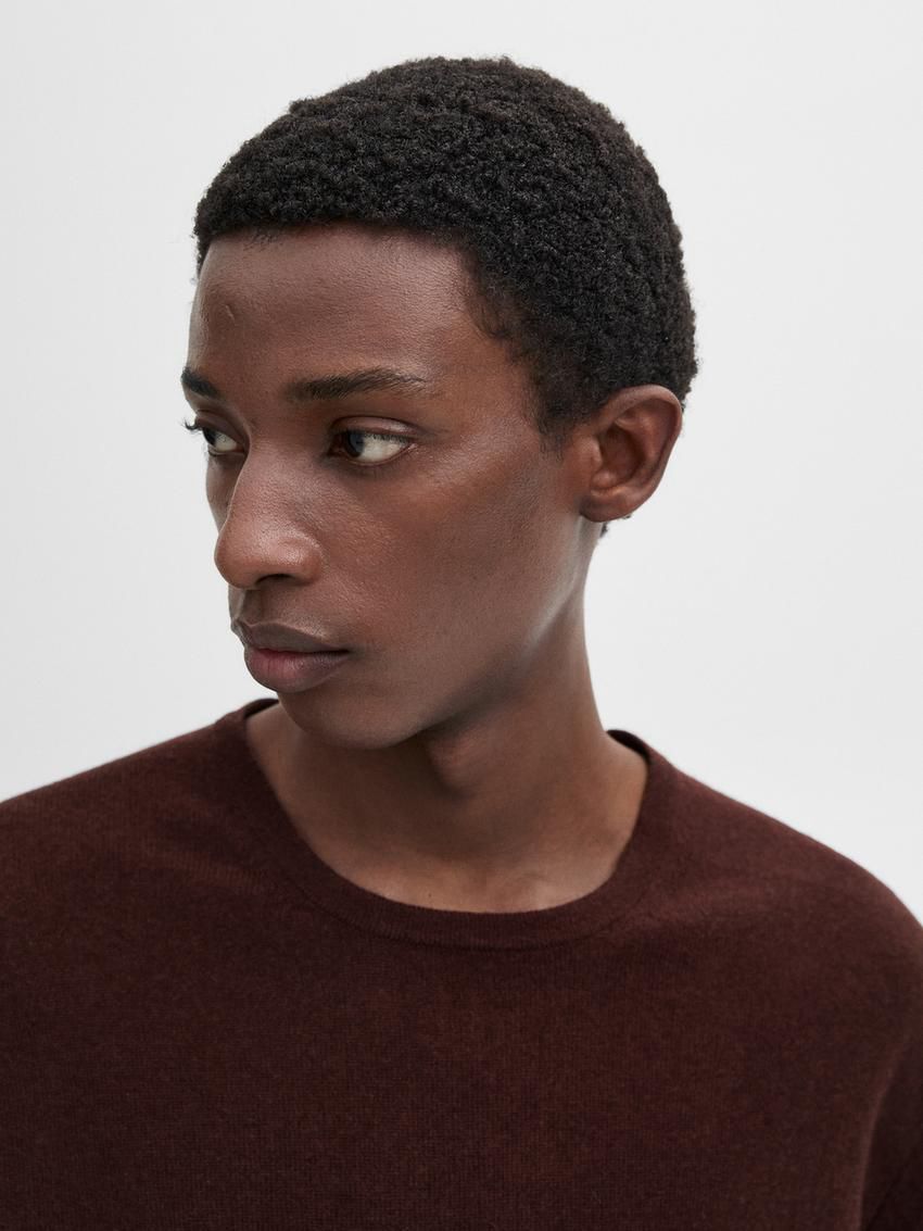 Massimo Dutti Wool Blend Knit Men Sweater Red Brown | US-AM3917048