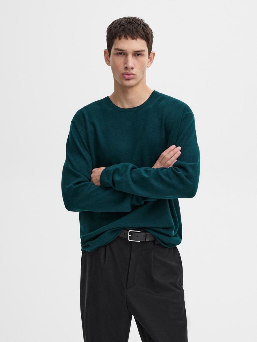 Massimo Dutti Wool Blend Knit Men Sweater Dark Green | US-ZT1037256