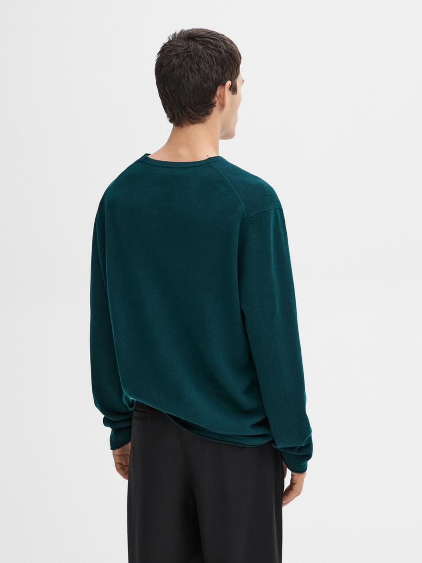Massimo Dutti Wool Blend Knit Men Sweater Dark Green | US-ZT1037256