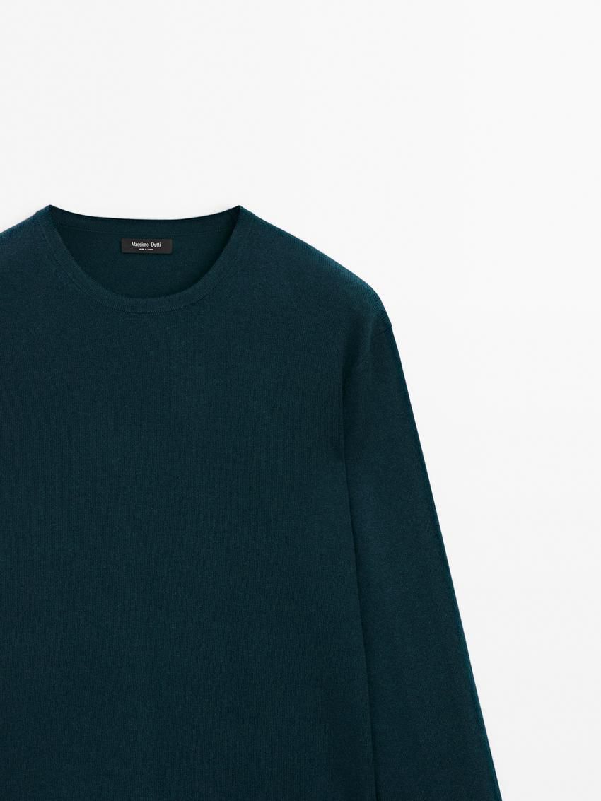 Massimo Dutti Wool Blend Knit Men Sweater Dark Green | US-ZT1037256