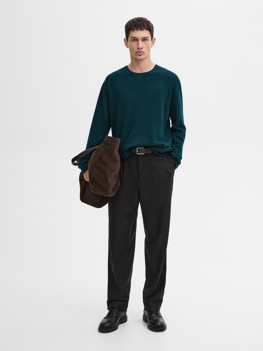 Massimo Dutti Wool Blend Knit Men Sweater Dark Green | US-ZT1037256