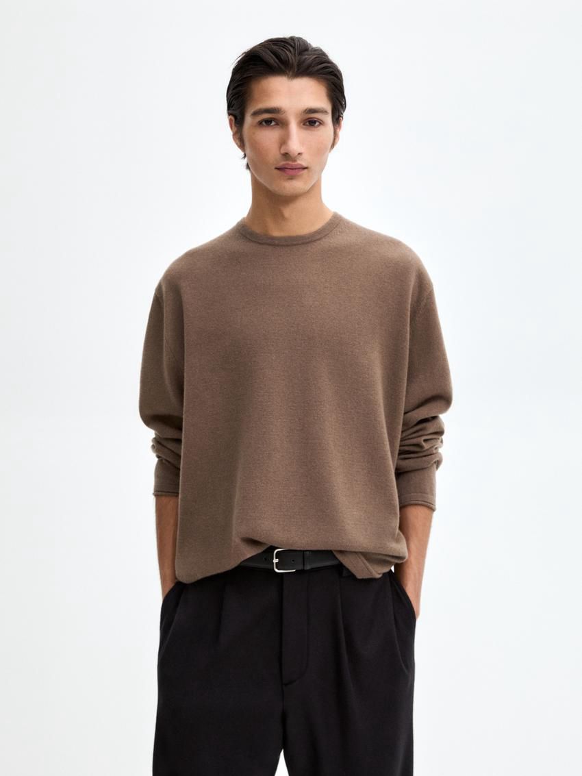 Massimo Dutti Wool Blend Knit Men Sweater Brown | US-GF0259746