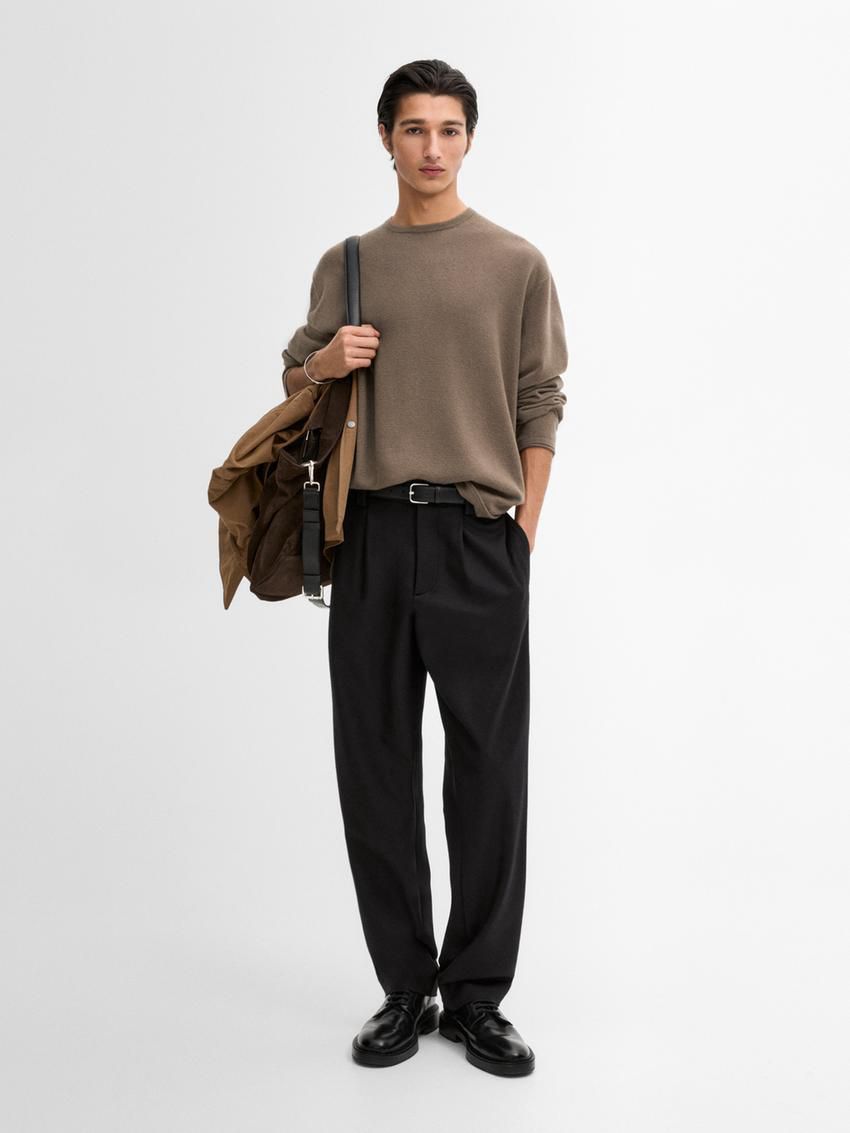 Massimo Dutti Wool Blend Knit Men Sweater Brown | US-GF0259746