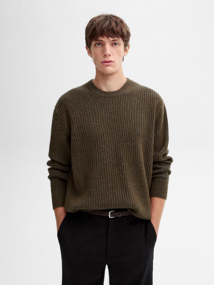 Massimo Dutti Wool Blend Knit Men Sweater Dark Brown | US-BJ9286501