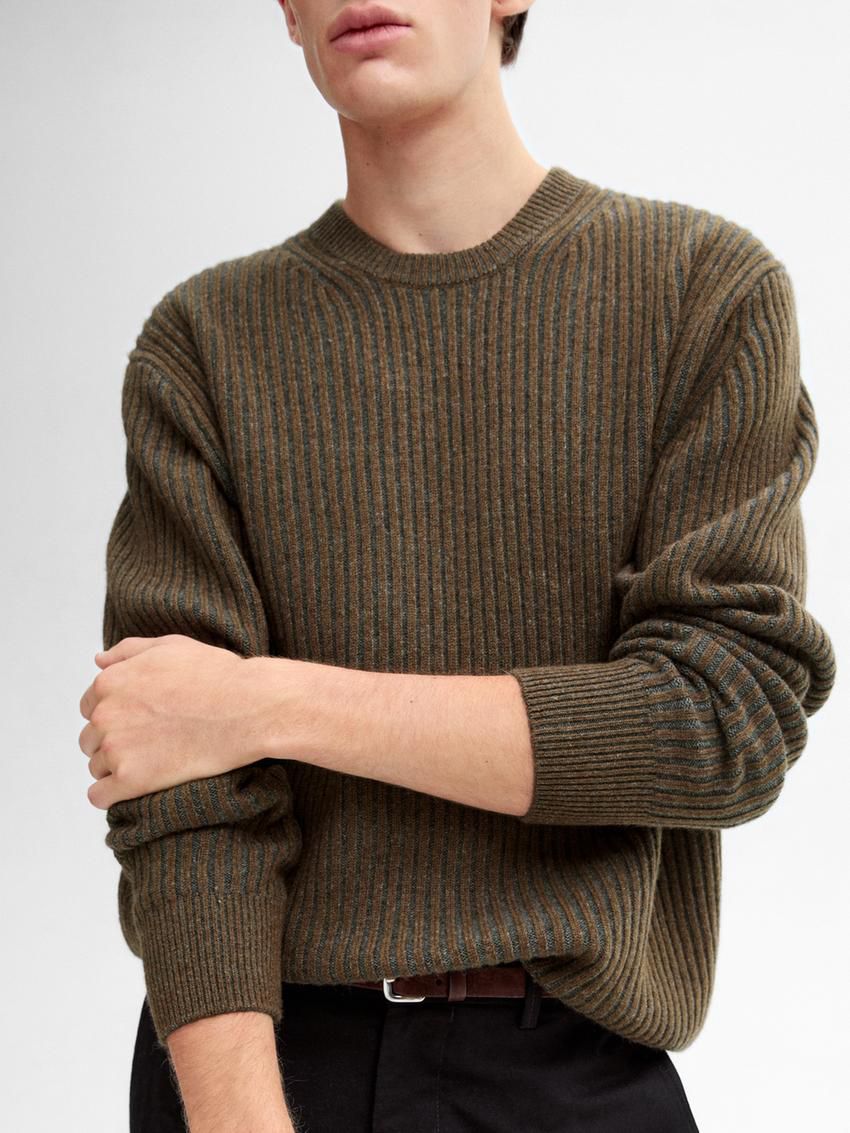 Massimo Dutti Wool Blend Knit Men Sweater Dark Brown | US-BJ9286501