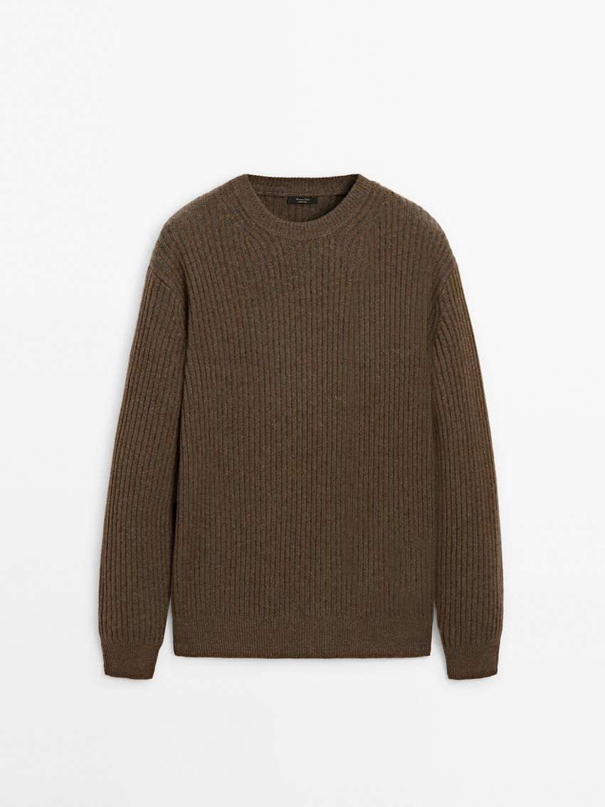 Massimo Dutti Wool Blend Knit Men Sweater Dark Brown | US-BJ9286501
