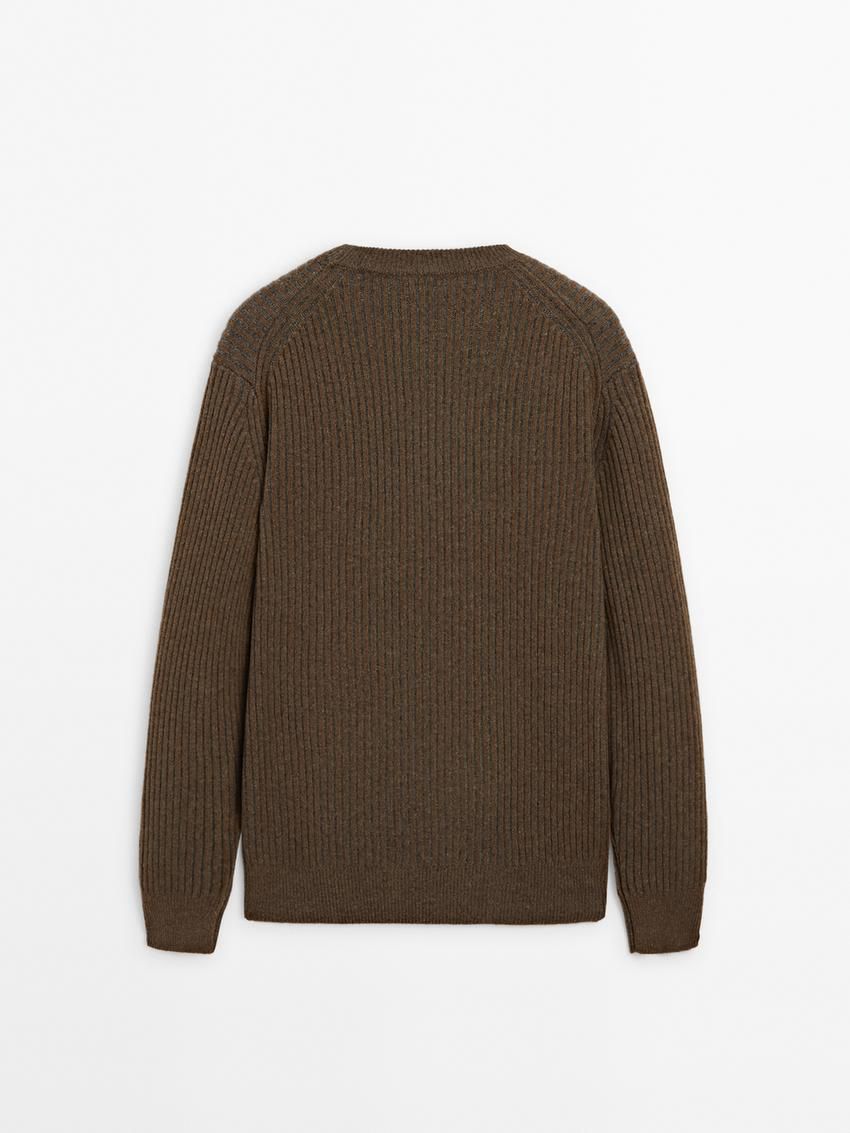 Massimo Dutti Wool Blend Knit Men Sweater Dark Brown | US-BJ9286501