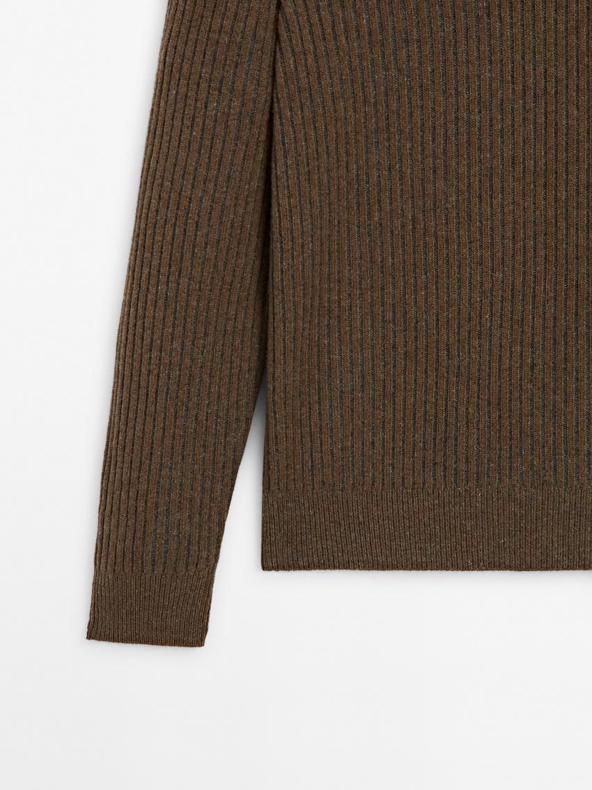 Massimo Dutti Wool Blend Knit Men Sweater Dark Brown | US-BJ9286501