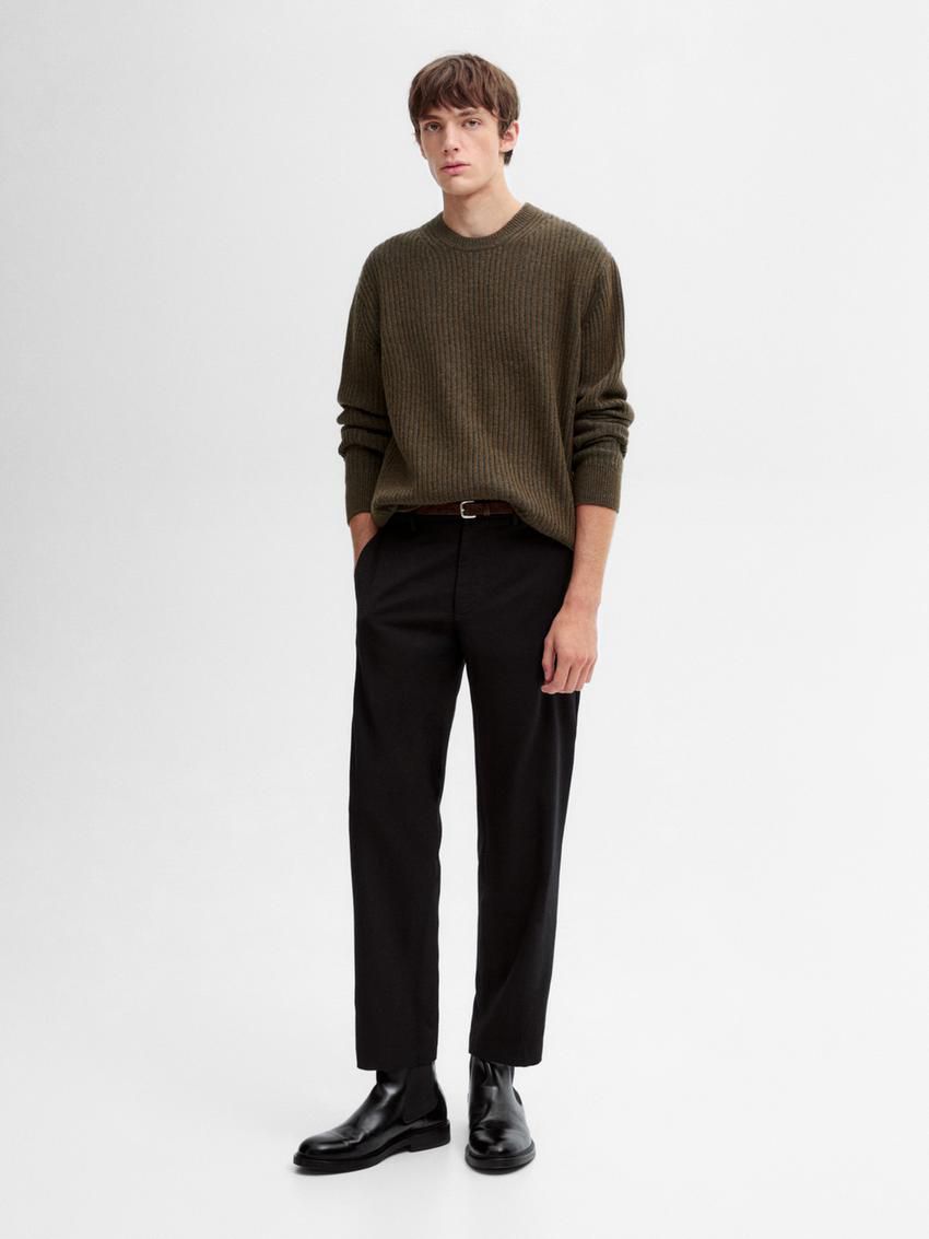 Massimo Dutti Wool Blend Knit Men Sweater Dark Brown | US-BJ9286501