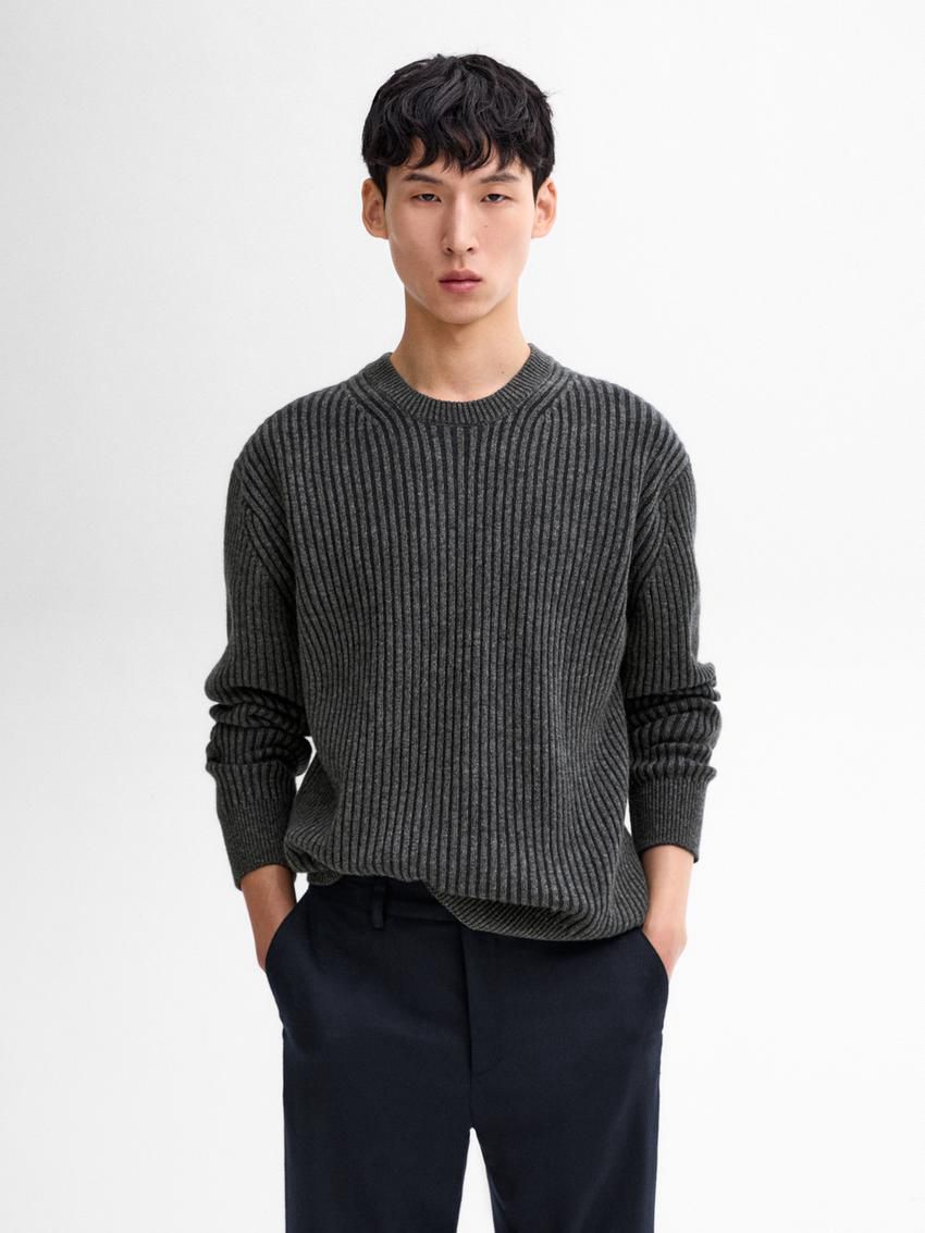 Massimo Dutti Wool Blend Knit Men Sweater Dark Grey | US-MY6137890
