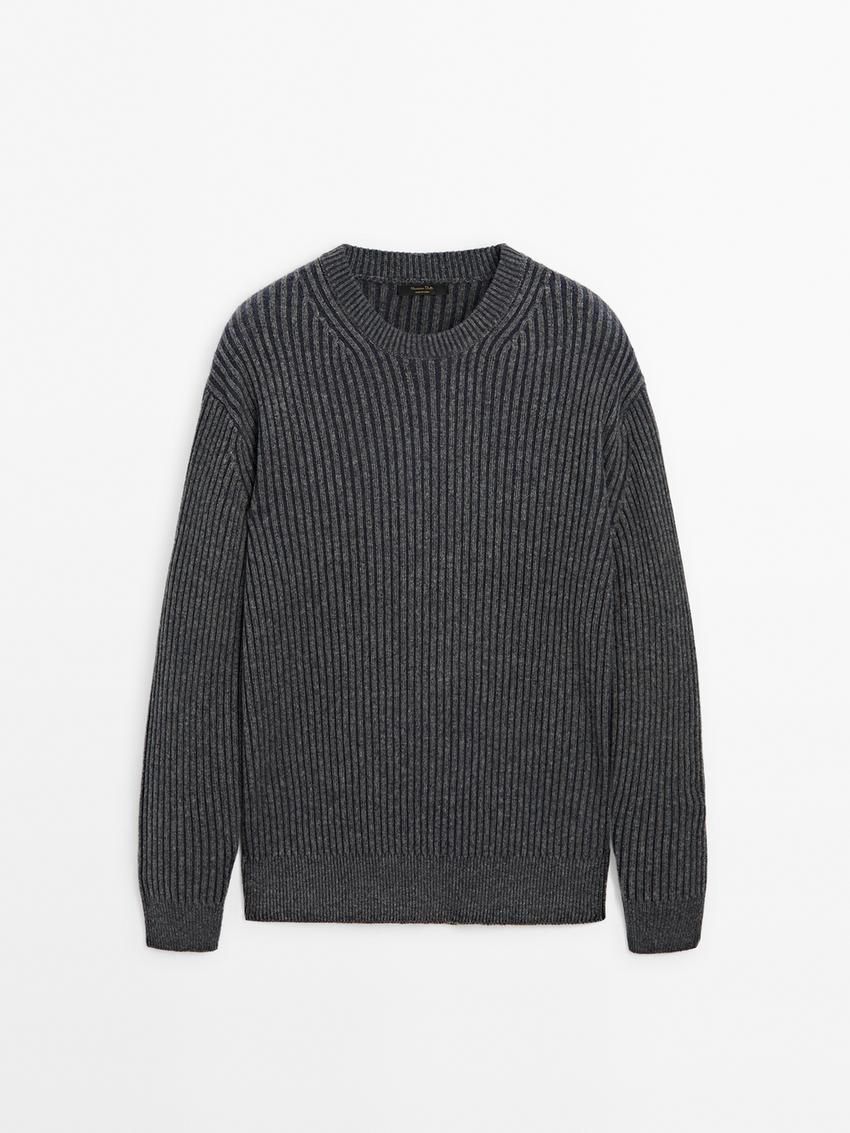 Massimo Dutti Wool Blend Knit Men Sweater Dark Grey | US-MY6137890