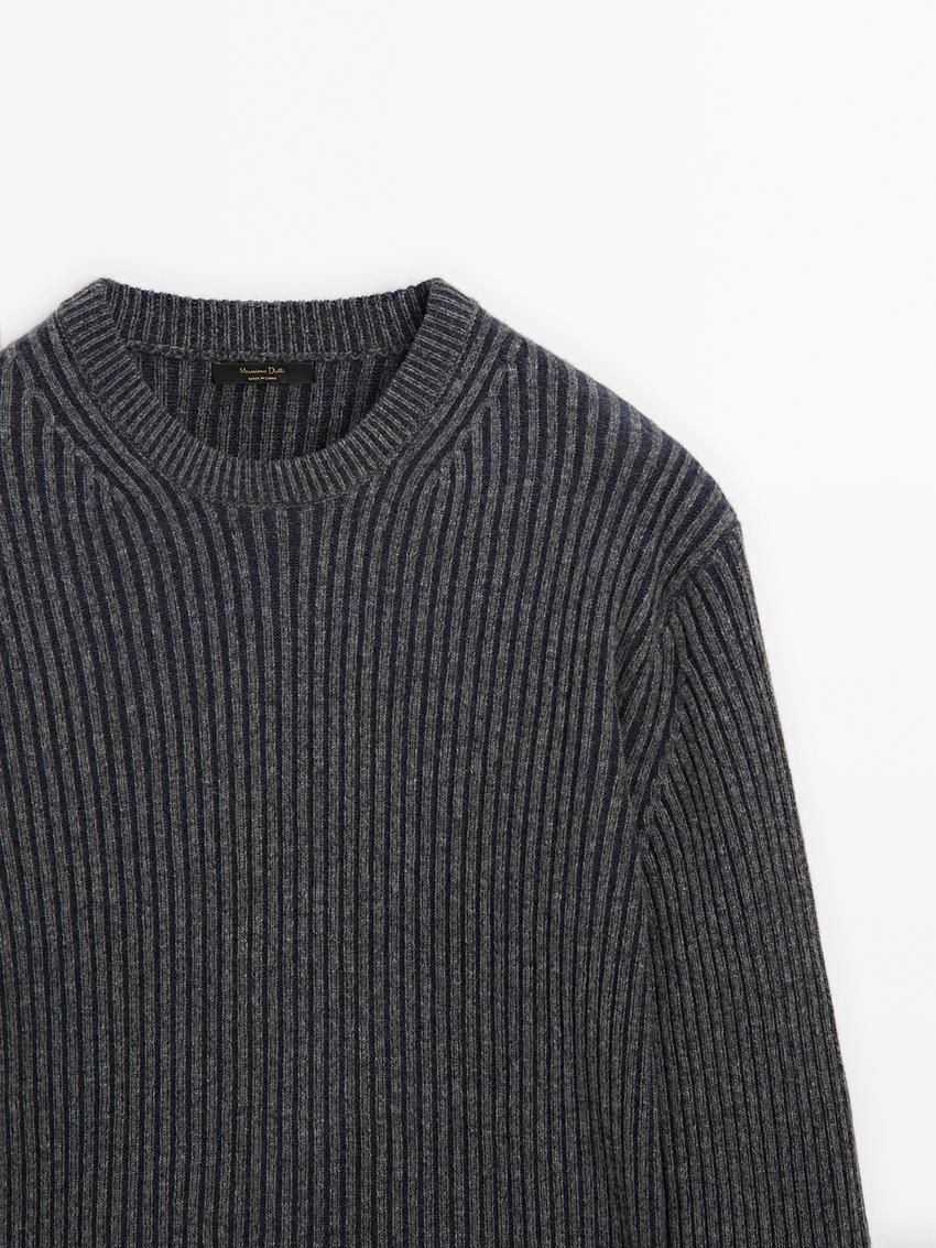 Massimo Dutti Wool Blend Knit Men Sweater Dark Grey | US-MY6137890