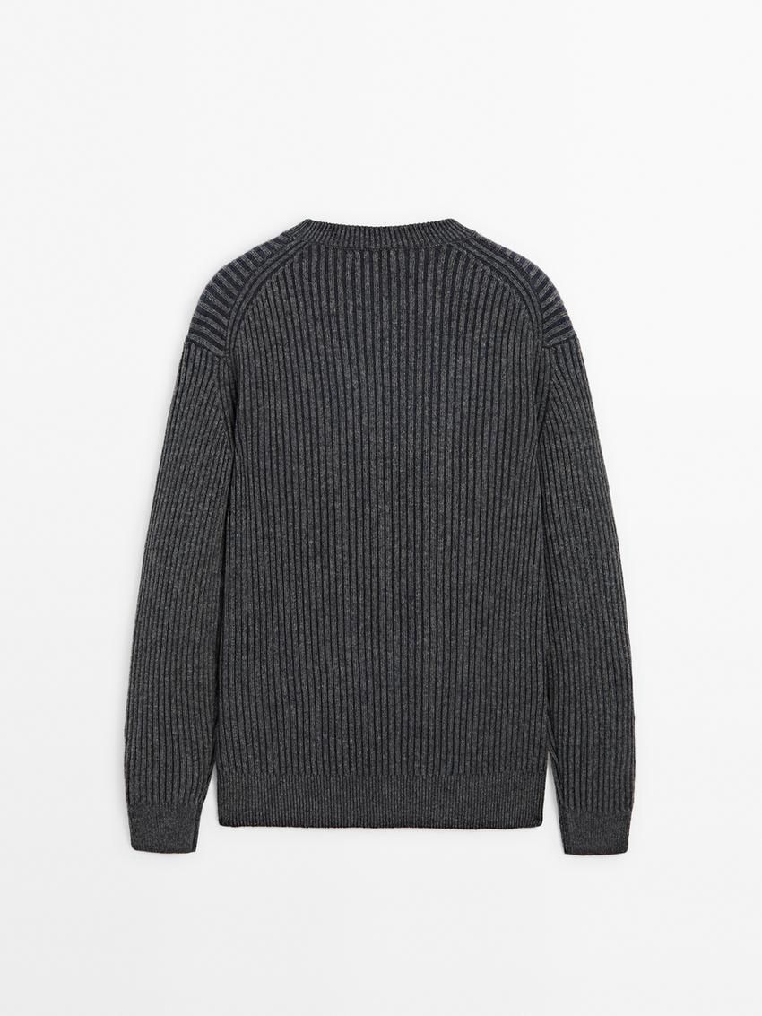 Massimo Dutti Wool Blend Knit Men Sweater Dark Grey | US-MY6137890