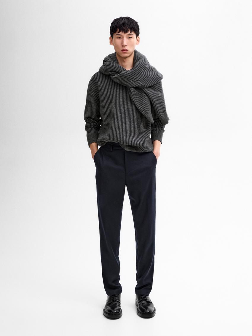 Massimo Dutti Wool Blend Knit Men Sweater Dark Grey | US-MY6137890
