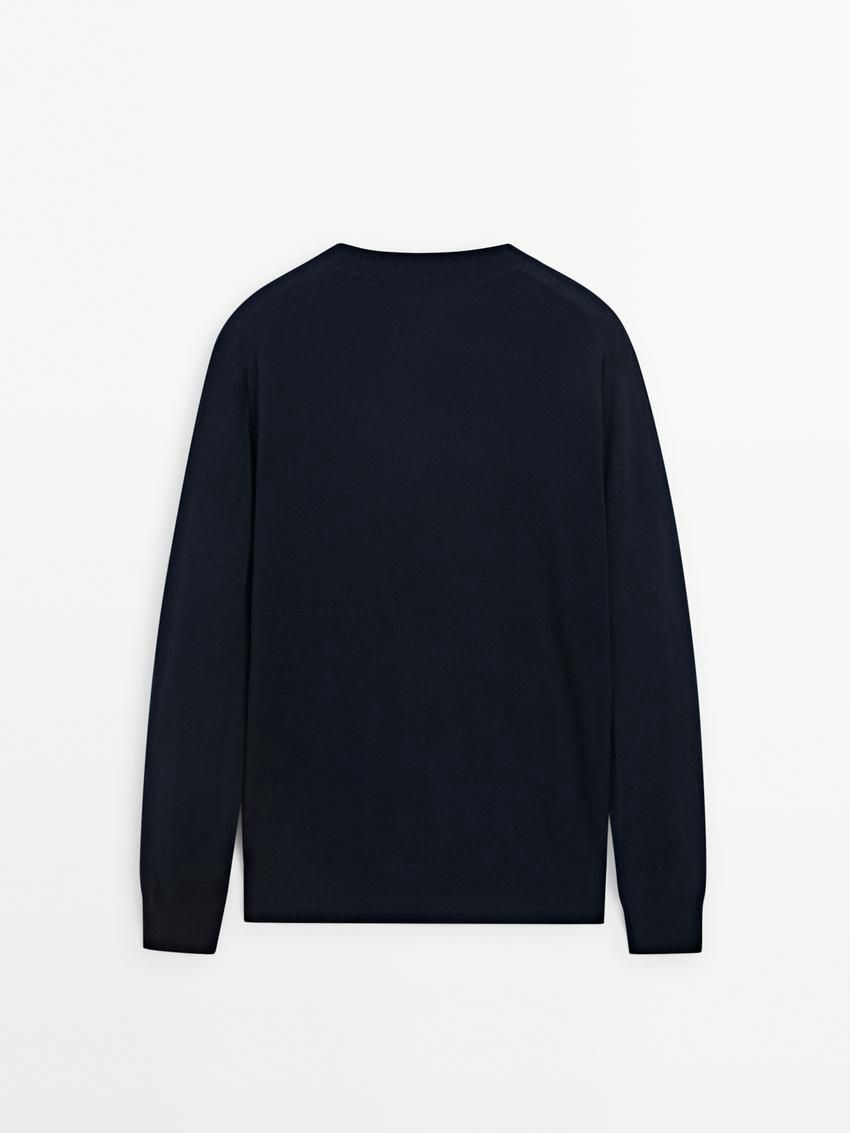 Massimo Dutti Wool Blend Knit V-neck Men Sweater Navy | US-LO3609485