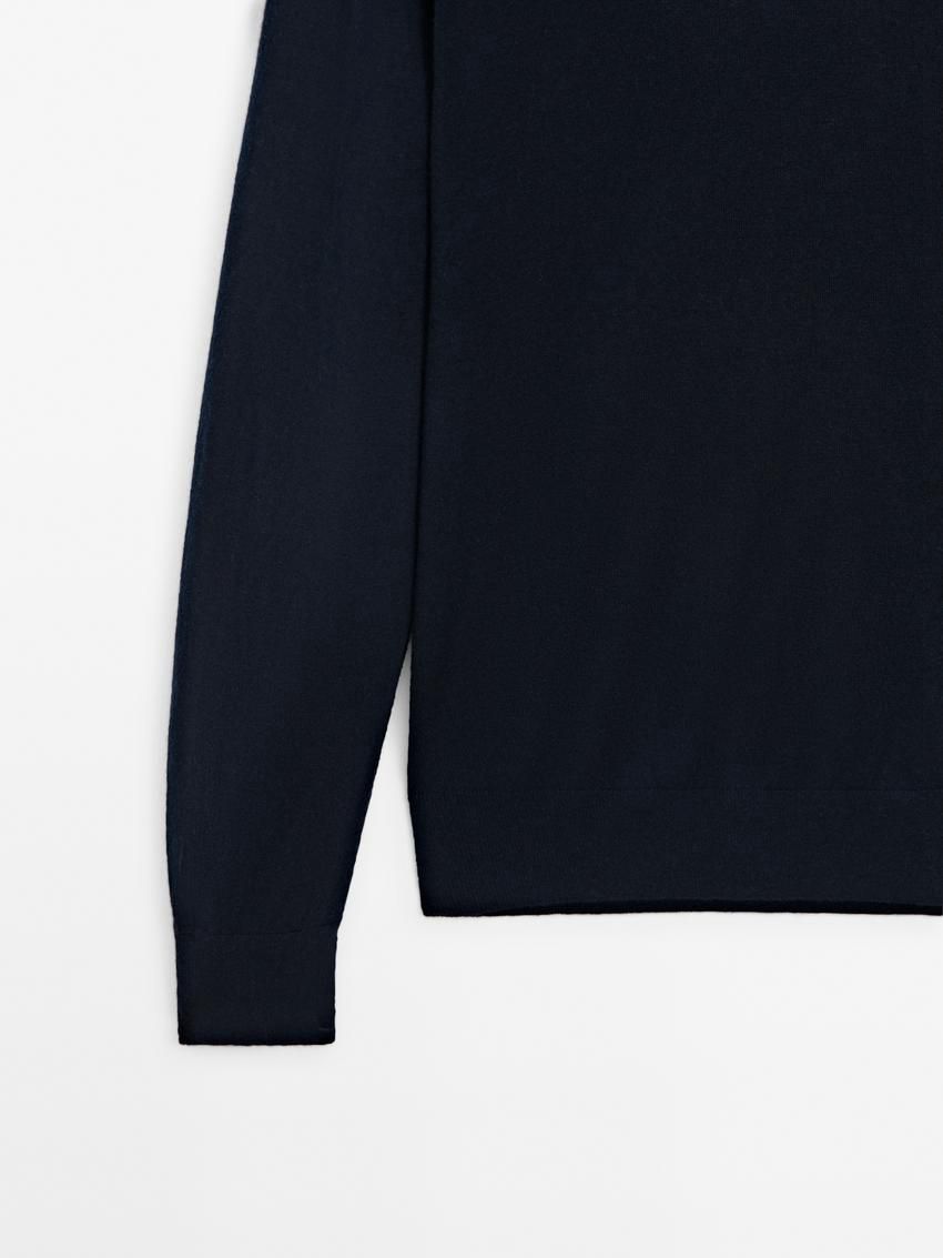 Massimo Dutti Wool Blend Knit V-neck Men Sweater Navy | US-LO3609485