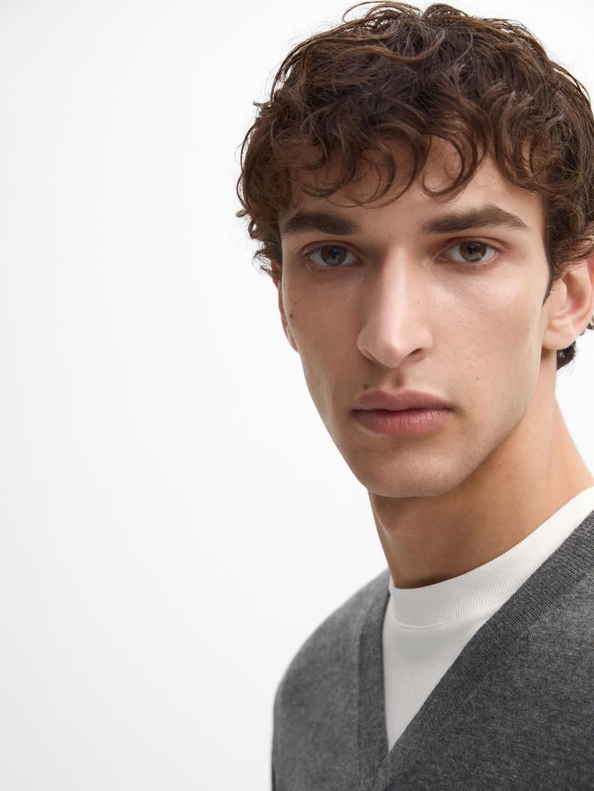 Massimo Dutti Wool Blend Knit V-neck Men Sweater Grey | US-HA9403265