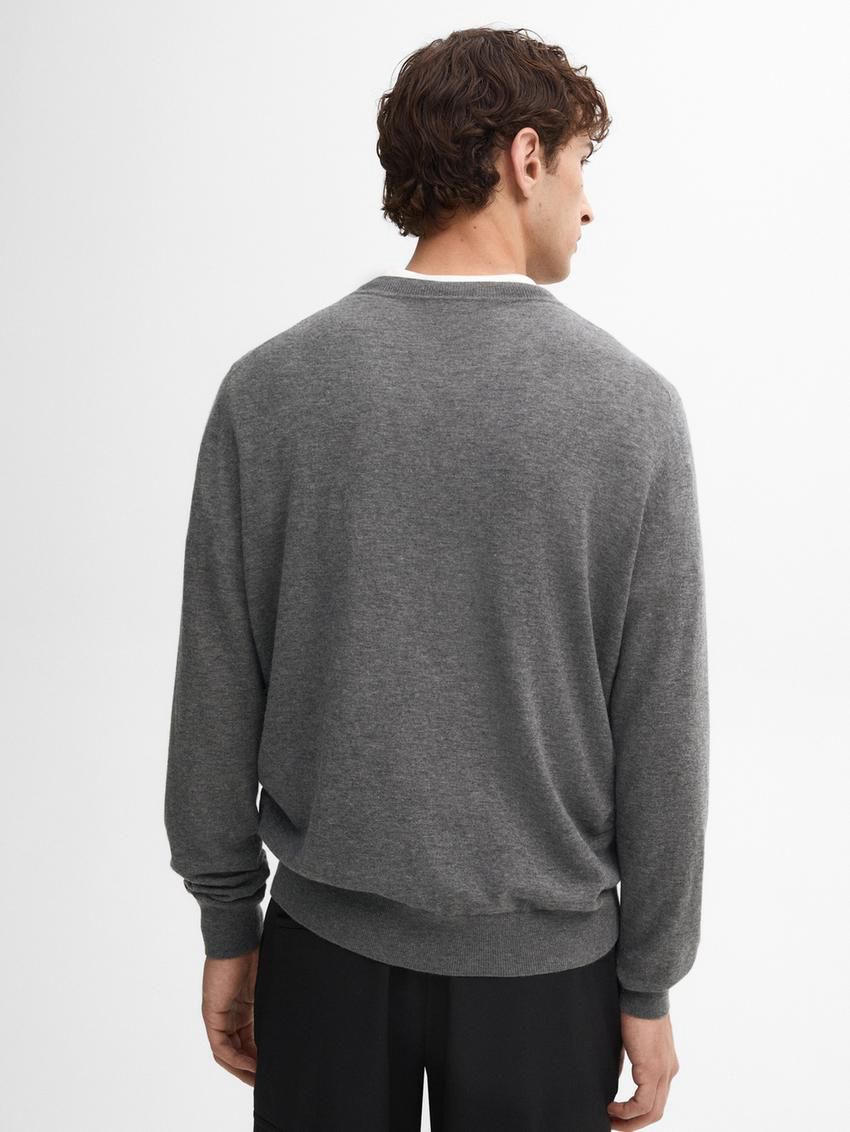 Massimo Dutti Wool Blend Knit V-neck Men Sweater Grey | US-HA9403265