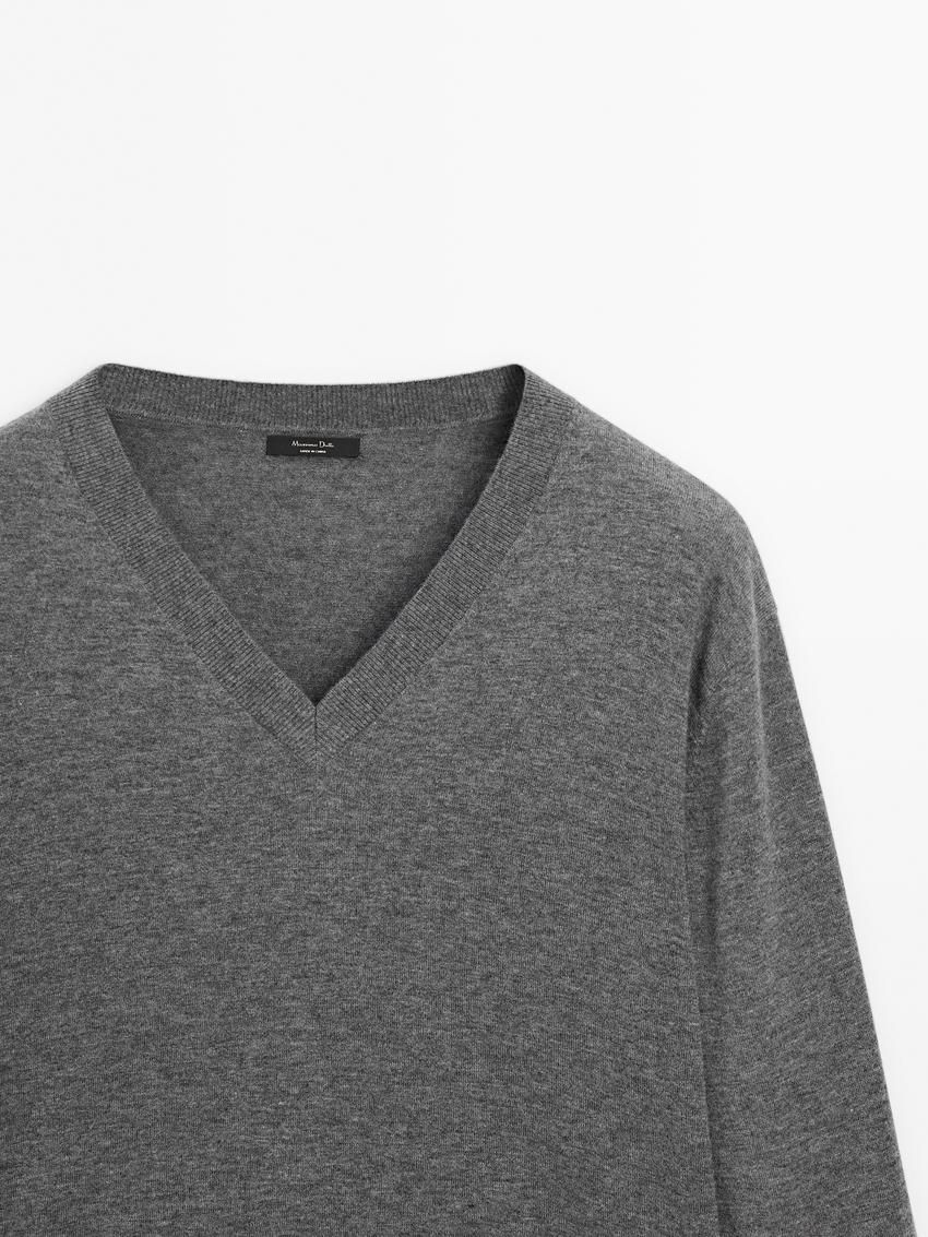 Massimo Dutti Wool Blend Knit V-neck Men Sweater Grey | US-HA9403265