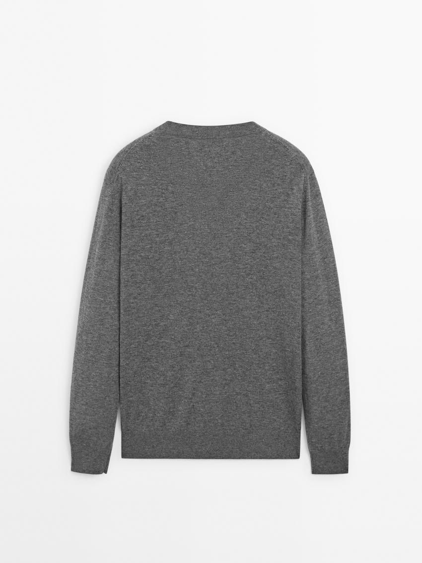 Massimo Dutti Wool Blend Knit V-neck Men Sweater Grey | US-HA9403265