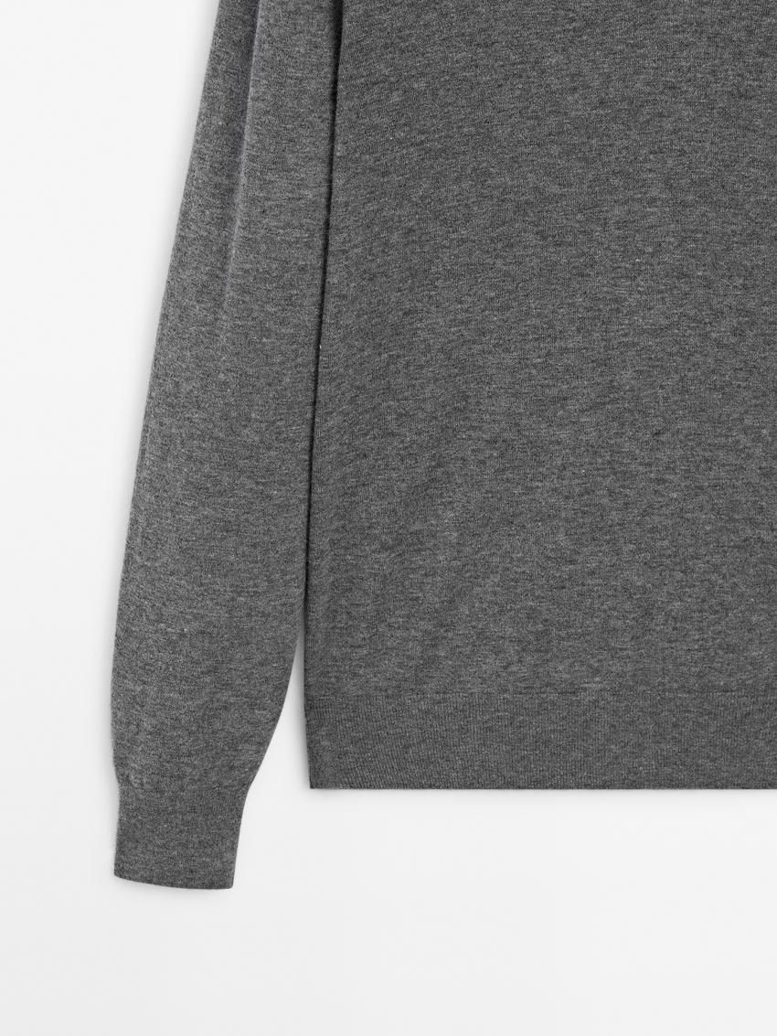 Massimo Dutti Wool Blend Knit V-neck Men Sweater Grey | US-HA9403265
