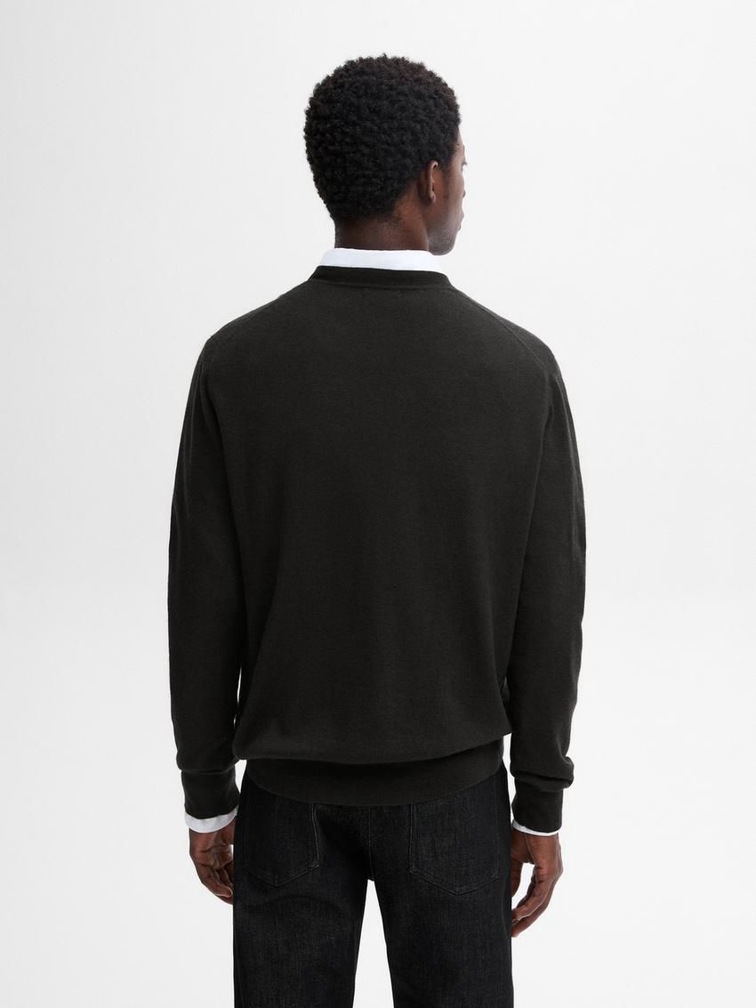 Massimo Dutti Wool Blend Knit V-neck Men Sweater Black | US-RH0759264