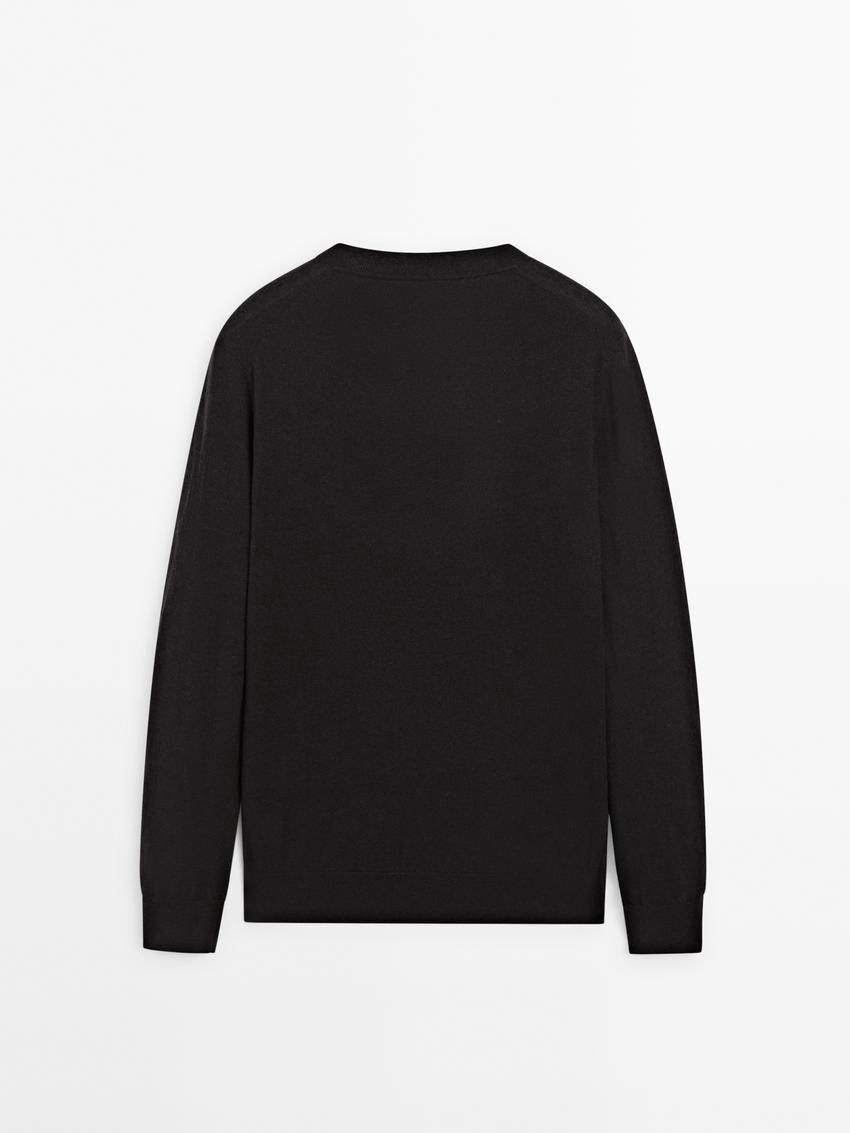 Massimo Dutti Wool Blend Knit V-neck Men Sweater Black | US-RH0759264