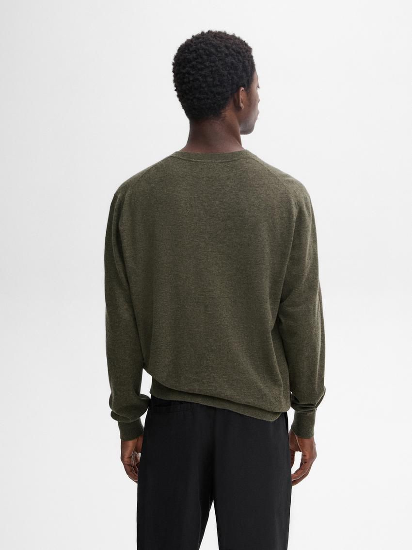 Massimo Dutti Wool Blend Knit V-neck Men Sweater Green | US-EZ3176405