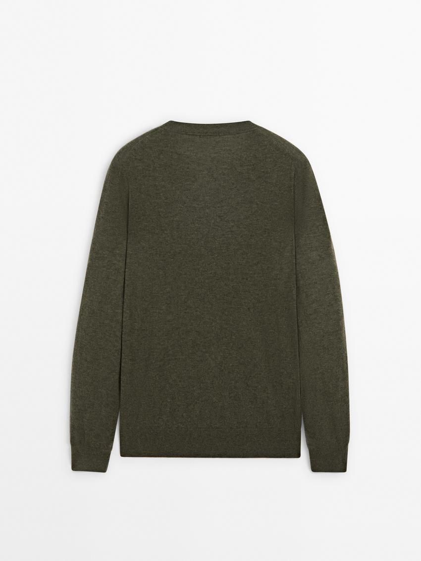 Massimo Dutti Wool Blend Knit V-neck Men Sweater Green | US-EZ3176405