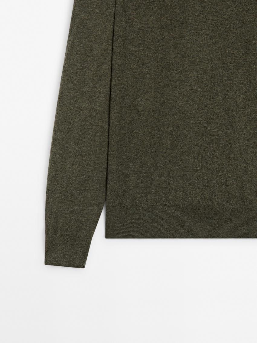 Massimo Dutti Wool Blend Knit V-neck Men Sweater Green | US-EZ3176405