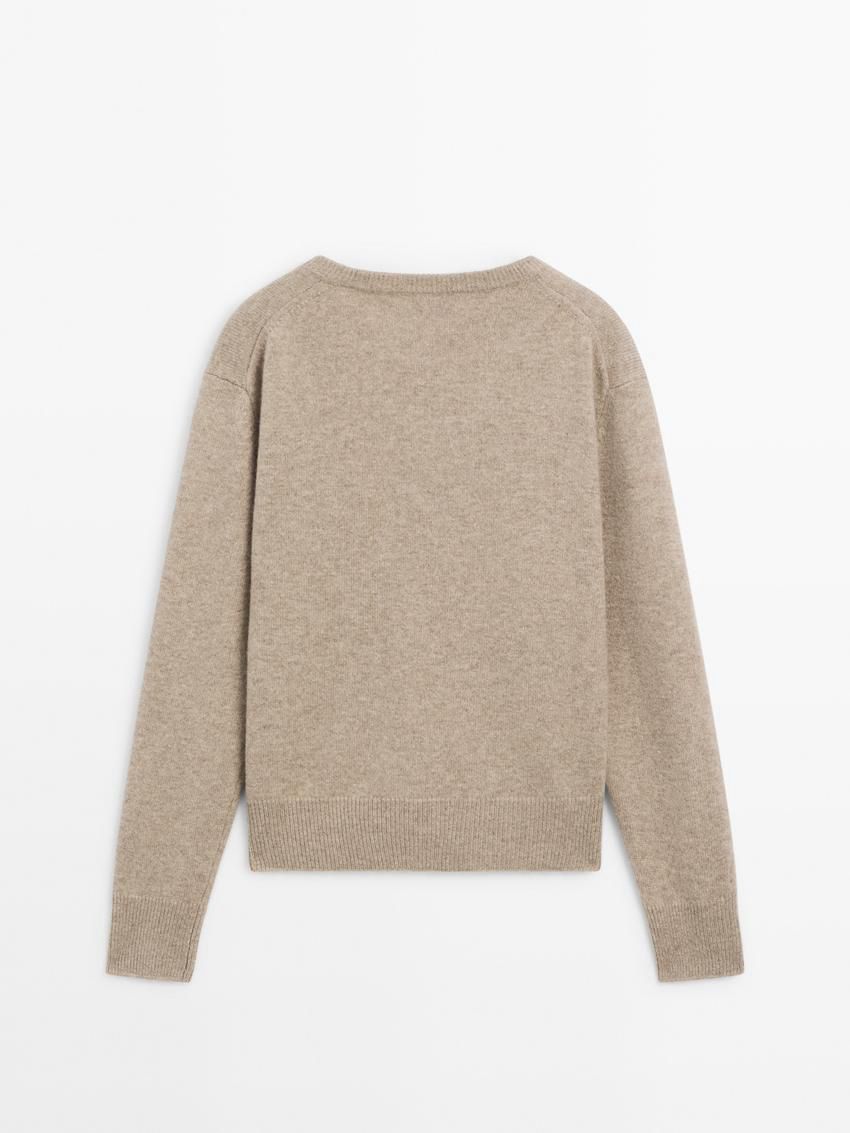 Massimo Dutti Wool Blend Knit V-neck Women Sweater Beige | US-XA2984503