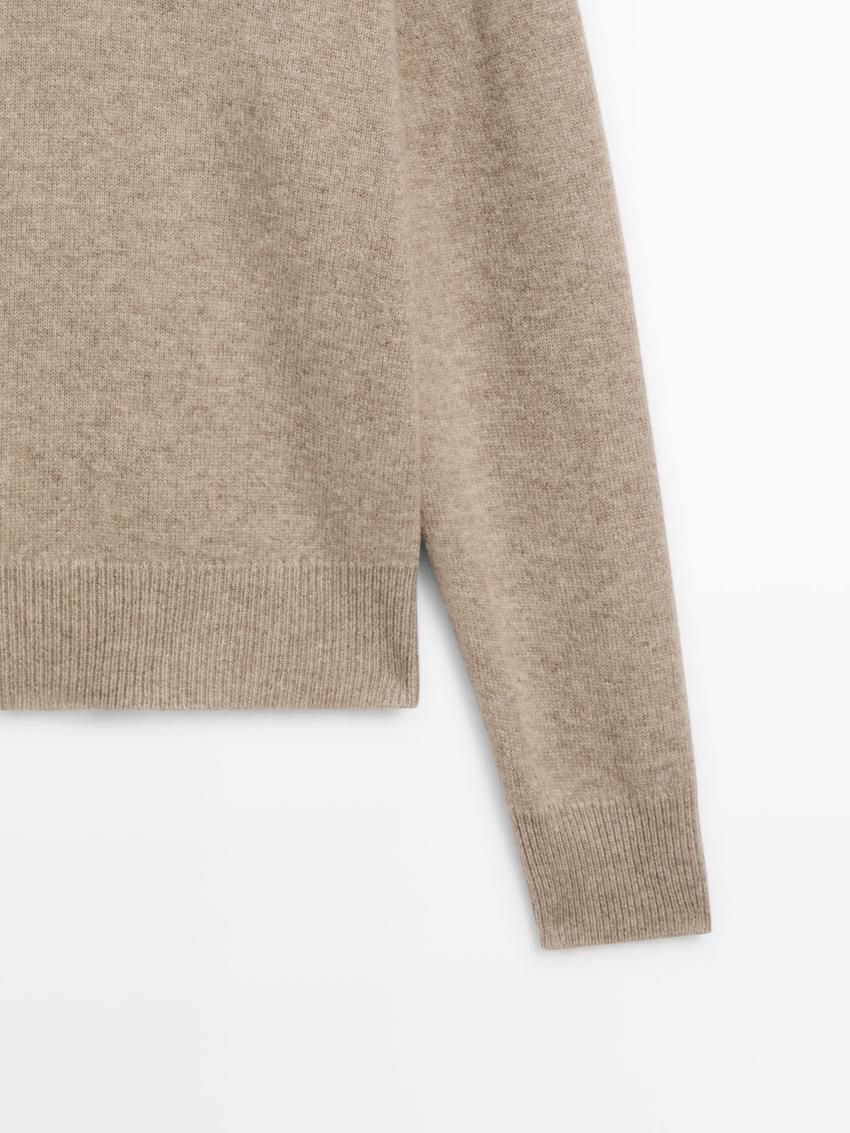 Massimo Dutti Wool Blend Knit V-neck Women Sweater Beige | US-XA2984503
