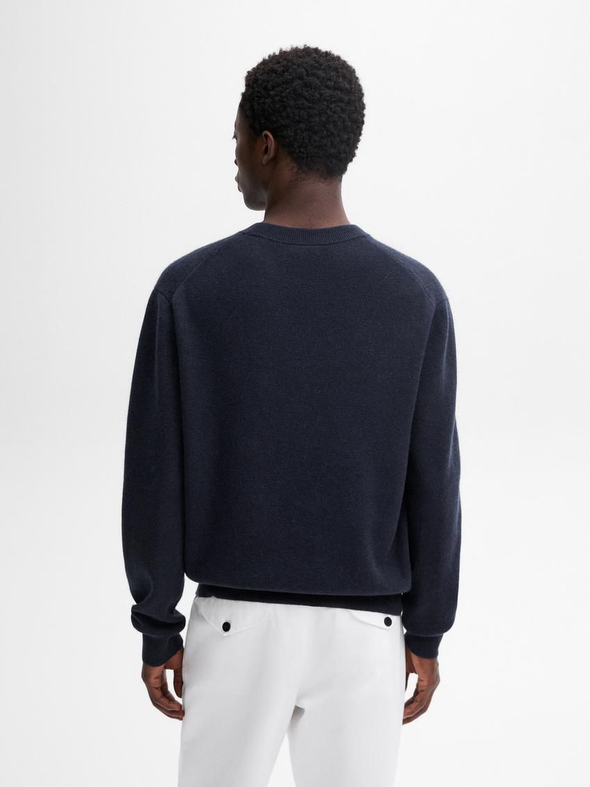 Massimo Dutti Wool Blend Knit With Crew Neck Men Sweater Navy | US-PF8217903