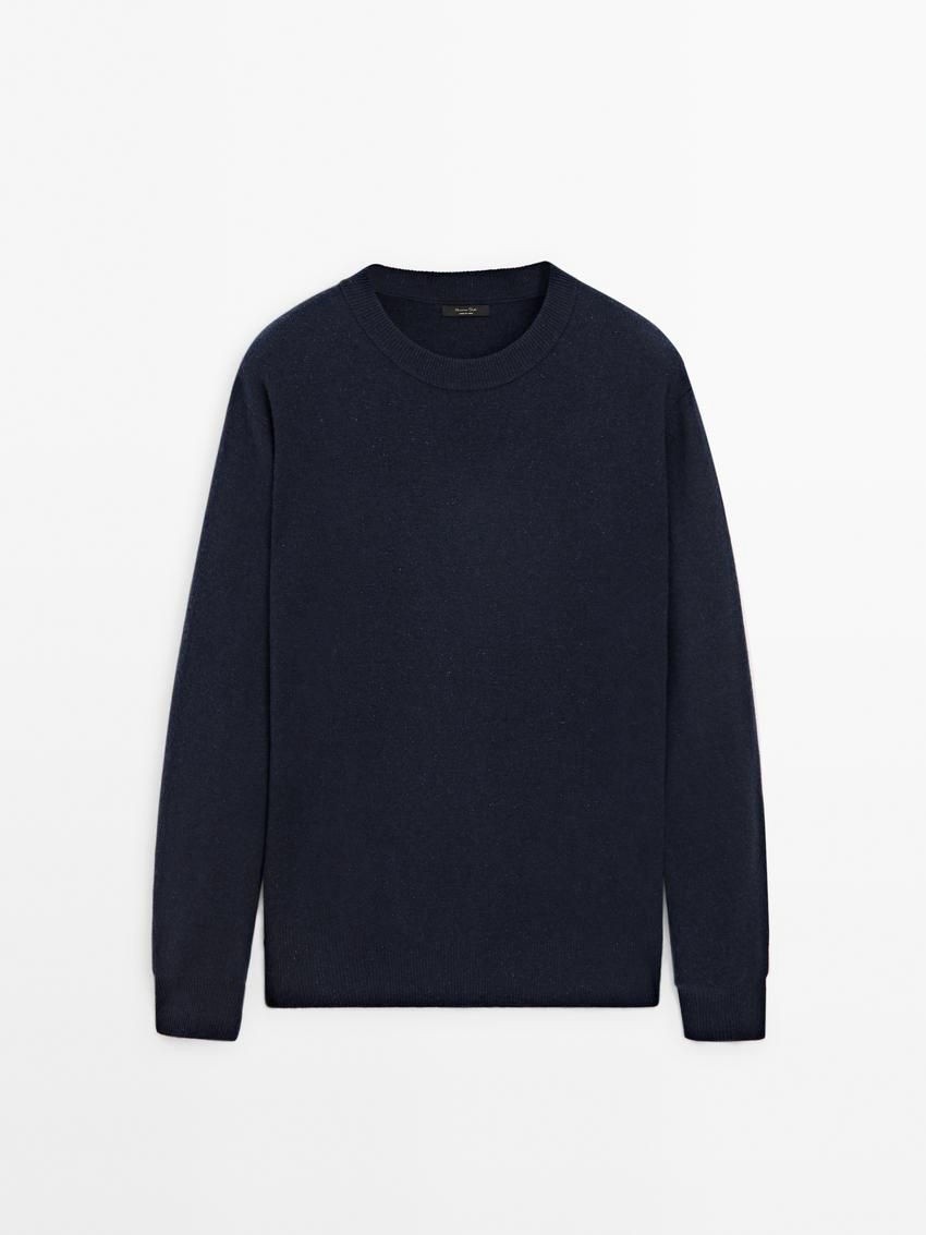 Massimo Dutti Wool Blend Knit With Crew Neck Men Sweater Navy | US-PF8217903