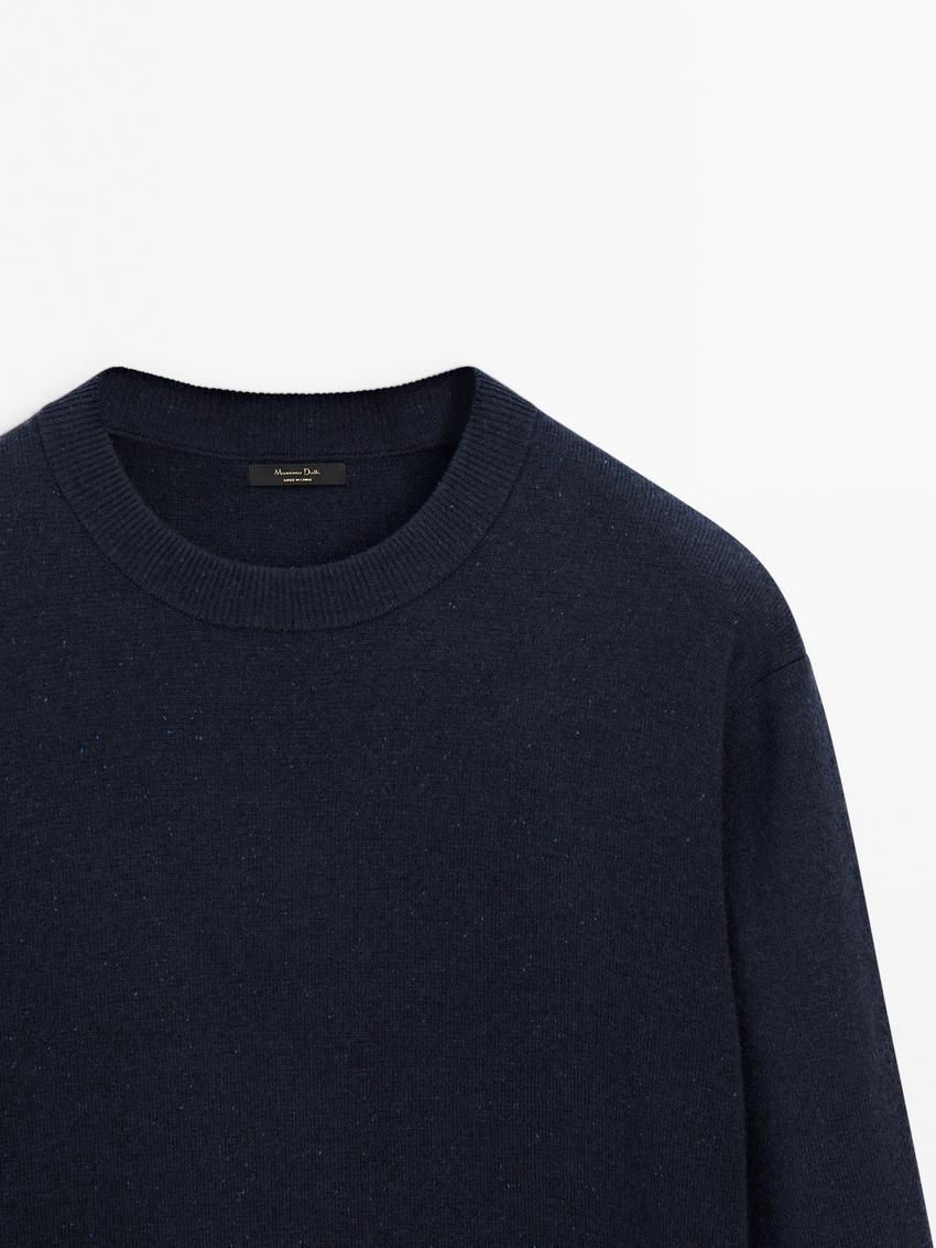 Massimo Dutti Wool Blend Knit With Crew Neck Men Sweater Navy | US-PF8217903