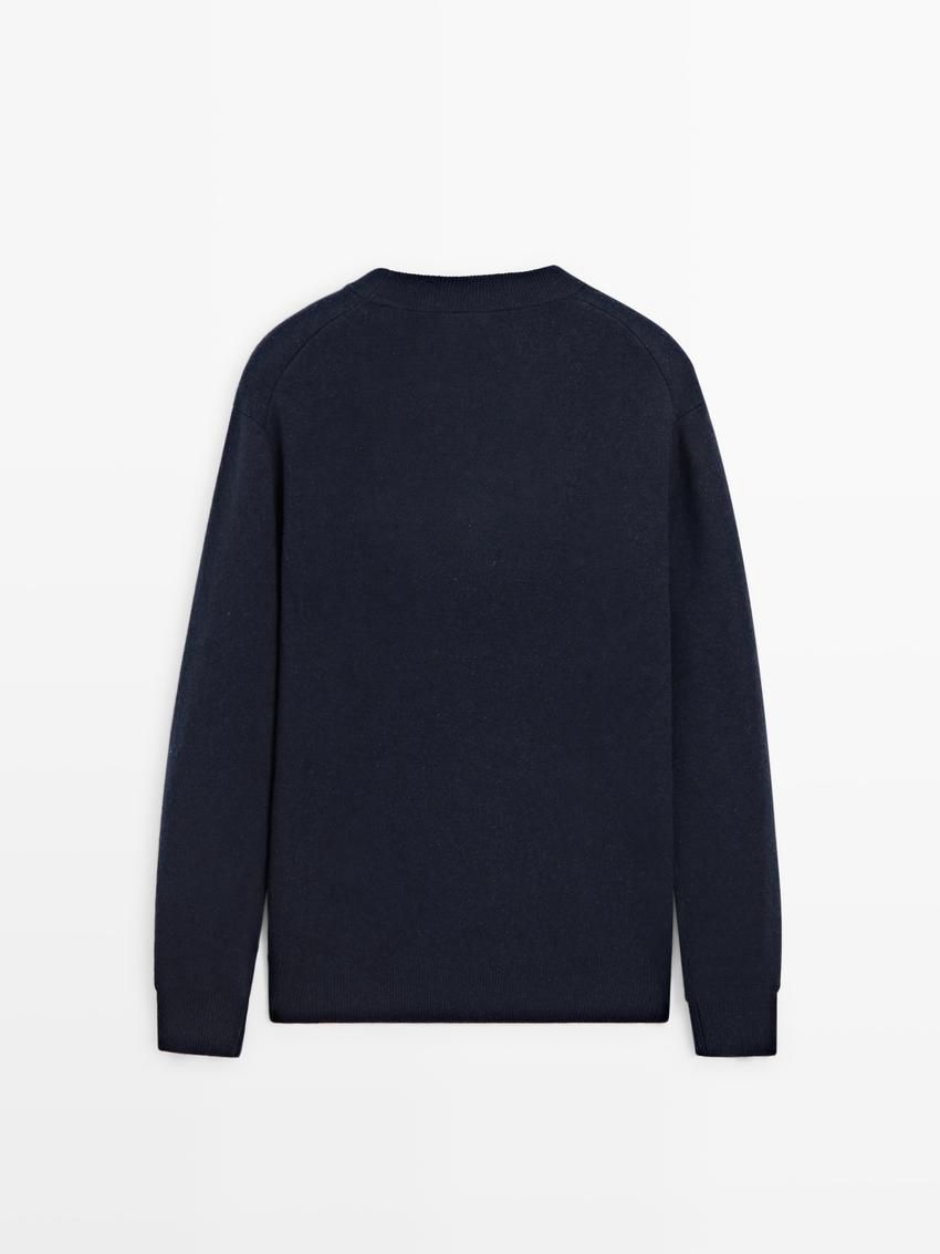 Massimo Dutti Wool Blend Knit With Crew Neck Men Sweater Navy | US-PF8217903