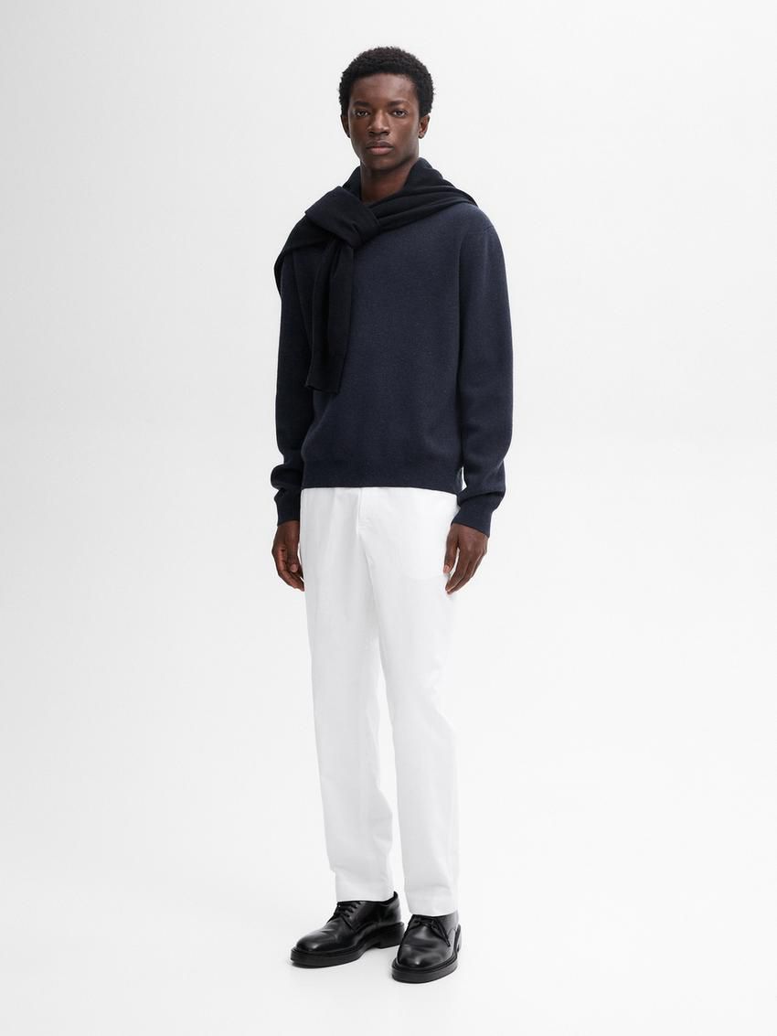 Massimo Dutti Wool Blend Knit With Crew Neck Men Sweater Navy | US-PF8217903