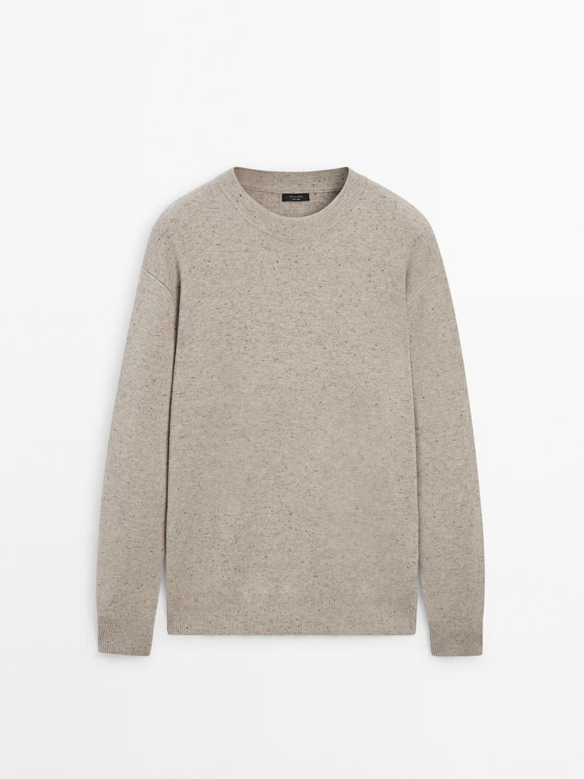 Massimo Dutti Wool Blend Knit With Crew Neck Men Sweater Beige | US-TJ5140972