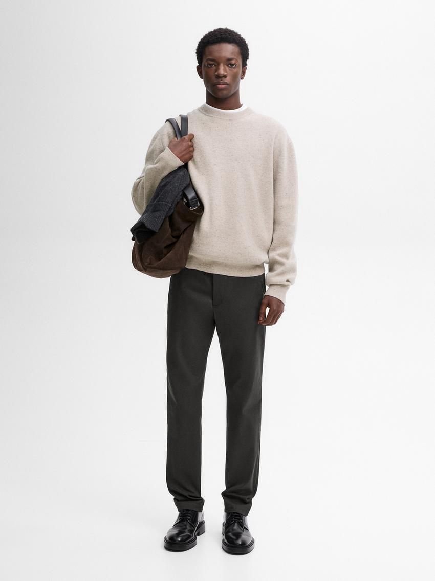 Massimo Dutti Wool Blend Knit With Crew Neck Men Sweater Beige | US-TJ5140972
