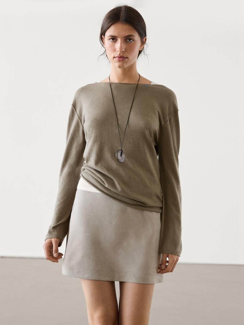 Massimo Dutti Wool Blend Knit With Crew Neck Women Sweater Olive | US-QE2570143
