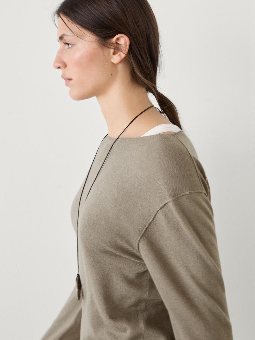 Massimo Dutti Wool Blend Knit With Crew Neck Women Sweater Olive | US-QE2570143