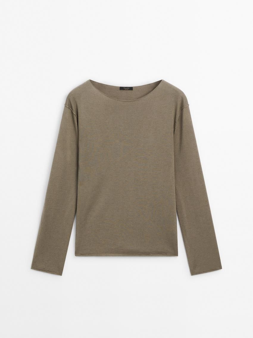 Massimo Dutti Wool Blend Knit With Crew Neck Women Sweater Olive | US-QE2570143